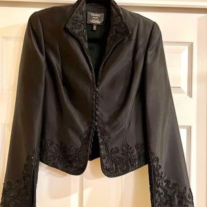 Carmen Marc Valvo Collection Black Satin Jacket with Beading Detail Size 10